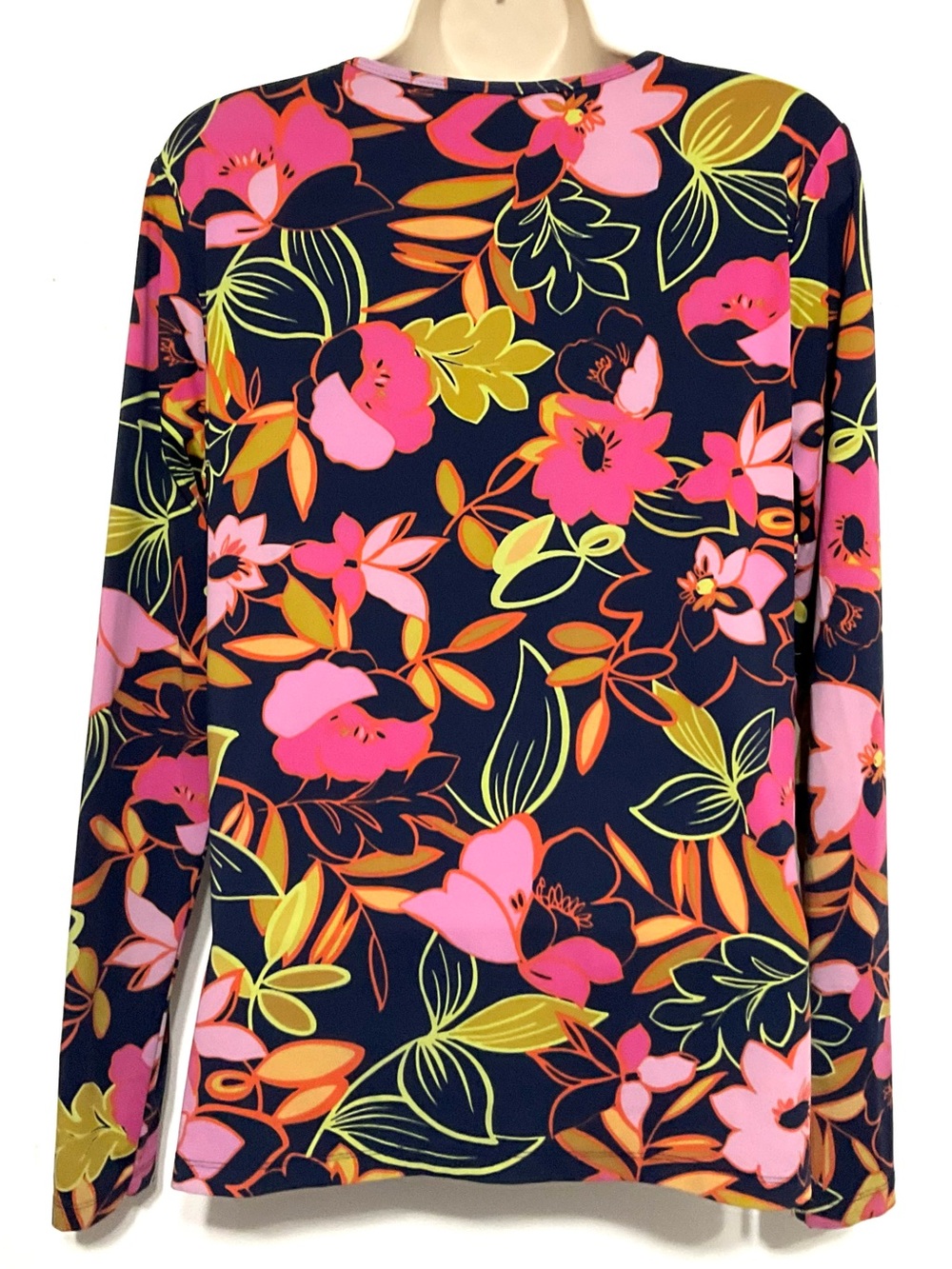 Lands’End M Navy pink Floral Long Sleeve Top